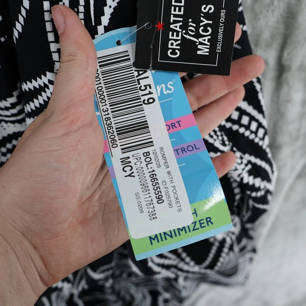 Swim Solutions Romper Swimsuit Women 20W Black Leaf Print Tummy Control $122 NWT - Picture 10 of 16